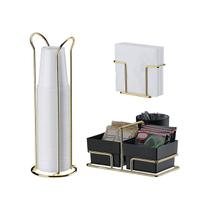 Kit Organizador de Sachês Preto + Porta Copos e Guardanapos Dourado - Future Kit Organizador de Sachês Preto + Porta Copos e Guardanapos Dourado - Future