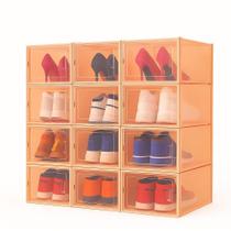 Kit organizador de tenis sapatos salto 6 caixas empilhavel abertura frontal luxo closet quarto compacto laranja Kit organizador de tenis sapatos salto 6 caixas empilhavel abertura frontal luxo closet quarto compacto laranja