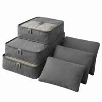 Kit Organizador De Viagem Para Mala Com 6 Peças E Zíper Reforçado - Cinza