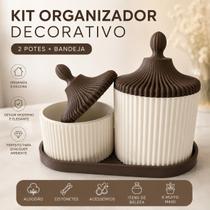 Kit Organizador Decorativo - 2 Potes com Tampa + Bandeja Kit Organizador Decorativo - 2 Potes com Tampa + Bandeja