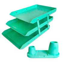 Kit Organizador Decorativo Caixa Tripla E Porta Treco Cores Pasteis Estudos Escritório Consultório