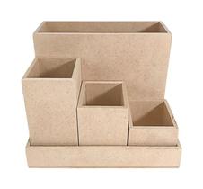 Kit Organizador Escritório 4 Potes Liso 23x15x15 Em MDF