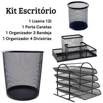 Kit Organizador Escritório Lixeira Bandeja Porta Caneta Lixo - JAVICK