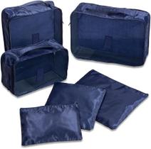 Kit Organizador Mala Viagem 6 Peças Saquinhos Nécessaire Roupas Compacto Dobrável Leve Portátil Nylon