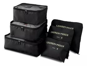 Kit Organizador Mala Viagem 6 Peças Saquinhos Nécessaire Roupas Compacto Dobrável Leve Portátil Nylon