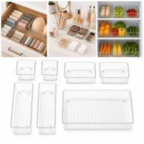 kit Organizador Modular Acrílico Transparente 7 Peças Multiuso Para Maquiagem Escritório e Cozinha