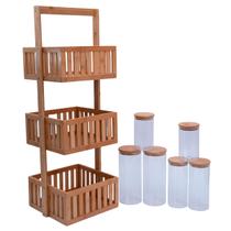 Kit organizador multiuso 3 andares, 6 potes de vidro - Oikos
