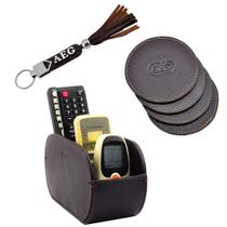 Kit Organizador ONIX Porta Copos e Controle em Couro Galvani