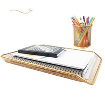 Kit Organizador Papéis Documentos + Porta Caneta Dourado Our Kit Organizador Papéis Documentos + Porta Caneta Dourado Our