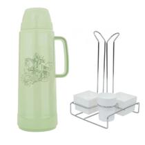 Kit Organizador para Cafe e Cha e Garrafa Termica Sao Jorge 1 Litro Verde Claro