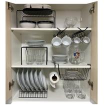 Kit Organizador para Cozinha Armário Prateleira Aramado Armazenamento Xícaras Porta Pratos Cesto 7 Un