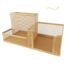 KIT ORGANIZADOR PARA ESCRITÓRIO COM 3 PARTIÇÕES DOURADO OURO. Porta Caneta, Porta Lápis, Porta Treco, Organizador de Mesa Dourado Ouro
