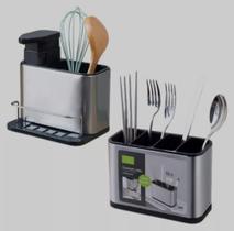 Kit Organizador Para Talheres e Dispenser Em Inox