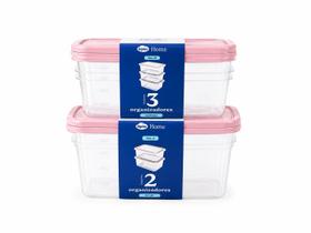 Kit Organizador Plástico De Alimentos 5 Potes Com Tampa Kit Organizador Plástico De Alimentos 5 Potes Com Tampa