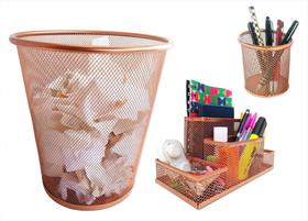 Kit Organizador, Porta Caneta E Lixeira Rose Gold Escritório Kit Organizador, Porta Caneta E Lixeira Rose Gold Escritório
