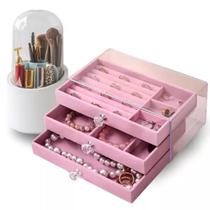 Kit Organizador Porta Joias Bijuterias E Porta Pincel Giratorio Dia Das Mães