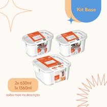Kit Organizador Pote Geladeira Frutas, Verduras, Saladas Diversos Tamanhos com Travas, Cesto Válvula