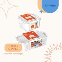 Kit Organizador Pote Geladeira Frutas, Verduras, Saladas Diversos Tamanhos com Travas, Cesto Válvula
