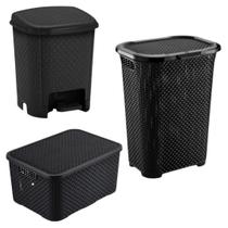 Kit Organizador Rattan Cesto 30L Cesto 3,5L Lixeira 6L