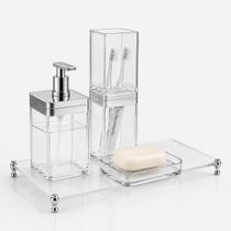 Kit Organizador Slim UZ 3 Peças Porta Sabonete Líquido, Porta Escova e Saboneteira para Banheiro Kit Organizador Slim UZ 3 Peças Porta Sabonete Líquido, Porta Escova e Saboneteira para Banheiro