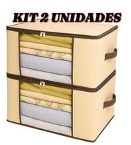 Kit Organizador Tnt Caixa Closet Roupa Cama Edredom Toalha 60cm Bege 2 unidades