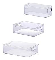 Kit Organizadores Acrílico Multiuso Geladeira Armários Transparente 03 Peças Kit Organizadores Acrílico Multiuso Geladeira Armários Transparente 03 Peças