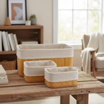 Kit Organizadores Bambu 3 Peças Banheiro Quarto e Lavanderia