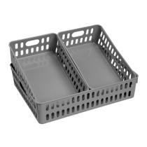 Kit Organizadores Cesto Com 2 divisórias Geladeira Cozinha Quarto Roupa Armario Cinza Elloplas