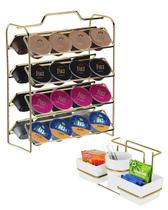Kit Organizadores De Sachês Guardanapos e Cápsulas Dolce Gusto Em Aço Dourado Future