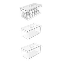 Kit Organizadores Geladeira Porta Ovos para 36 ovos E 2 Porta Legumes 5l Linha Clear Fresh
