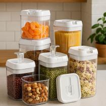 Kit Organizadores Herméticos 7 Peças Acrílico Transparente com Adesivos Ideal para Alimentos e Objetos