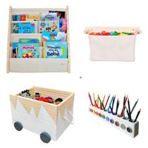Kit Organizadores Infantil, Rack + Caixote Toy Box + Pocket