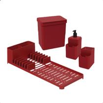 Kit Organize a sua Pia Single Coza 4 Peças Vermelho Escorredor + Dispenser + Lixeira 2,5 Litros Brinox - 99311/1465