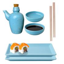 Kit Oriental 2 Pessoas Porcelana Azul Mesclado 110ml