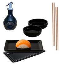 Kit Oriental 2 Pessoas Porcelana Preto 110ml Jarra Amassadinha Kit Oriental 2 Pessoas Porcelana Preto 110ml Jarra Amassadinha