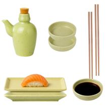 Kit Oriental 2 Pessoas Porcelana Verde Mesclado 110ml Kit Oriental 2 Pessoas Porcelana Verde Mesclado 110ml