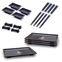 Kit Oriental 4 Pessoas Molheira Hashi Prato Descanso Hashi