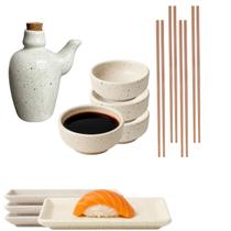 Kit Oriental 4 Pessoas Porcelana Creme Mesclado 60ml Kit Oriental 4 Pessoas Porcelana Creme Mesclado 60ml