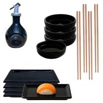 Kit Oriental 4 Pessoas Porcelana Preto 110ml Jarra Amassadinha Kit Oriental 4 Pessoas Porcelana Preto 110ml Jarra Amassadinha