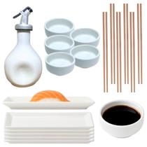 Kit Oriental 6 Pessoas Porcelana Branco 60ml Jarra Amassadinha Kit Oriental 6 Pessoas Porcelana Branco 60ml Jarra Amassadinha