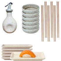 Kit Oriental 6 Pessoas Porcelana Creme Mesclado 110ml Jarra Amassadinha Kit Oriental 6 Pessoas Porcelana Creme Mesclado 110ml Jarra Amassadinha