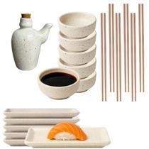 Kit Oriental 6 Pessoas Porcelana Creme Mesclado 60ml Kit Oriental 6 Pessoas Porcelana Creme Mesclado 60ml