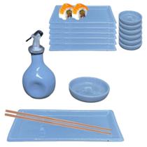 Kit Oriental Azul Sushi em casa 4 Pessoas Molheira 110ml