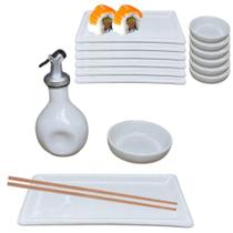 Kit Oriental Branco Sushi em casa 4 Pessoas Molheira 110ml