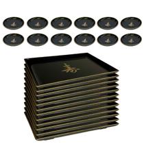 Kit Oriental Comida Japonesa 12 Pessoas Com Molheira Prato Preto