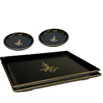 Kit Oriental Comida Japonesa 2 Pessoas Com Molheira Prato Preto