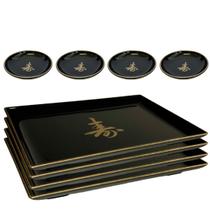 Kit Oriental Comida Japonesa 4 Pessoas Com Molheira Prato Preto