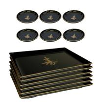 Kit Oriental Comida Japonesa 6 Pessoas Com Molheira Prato Preto