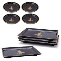 Kit Oriental Japonês 4 Pessoas Molheira Prato Retangular Kit Oriental Japonês 4 Pessoas Molheira Prato Retangular