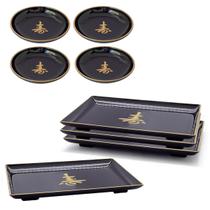 Kit Oriental Japonês 4 Pessoas Molheira Prato Retangular Kit Oriental Japonês 4 Pessoas Molheira Prato Retangular